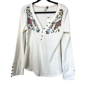 Anthropologie Pilcro Letterpress Long Sleeve Waffle V-Neck Button Sweater L